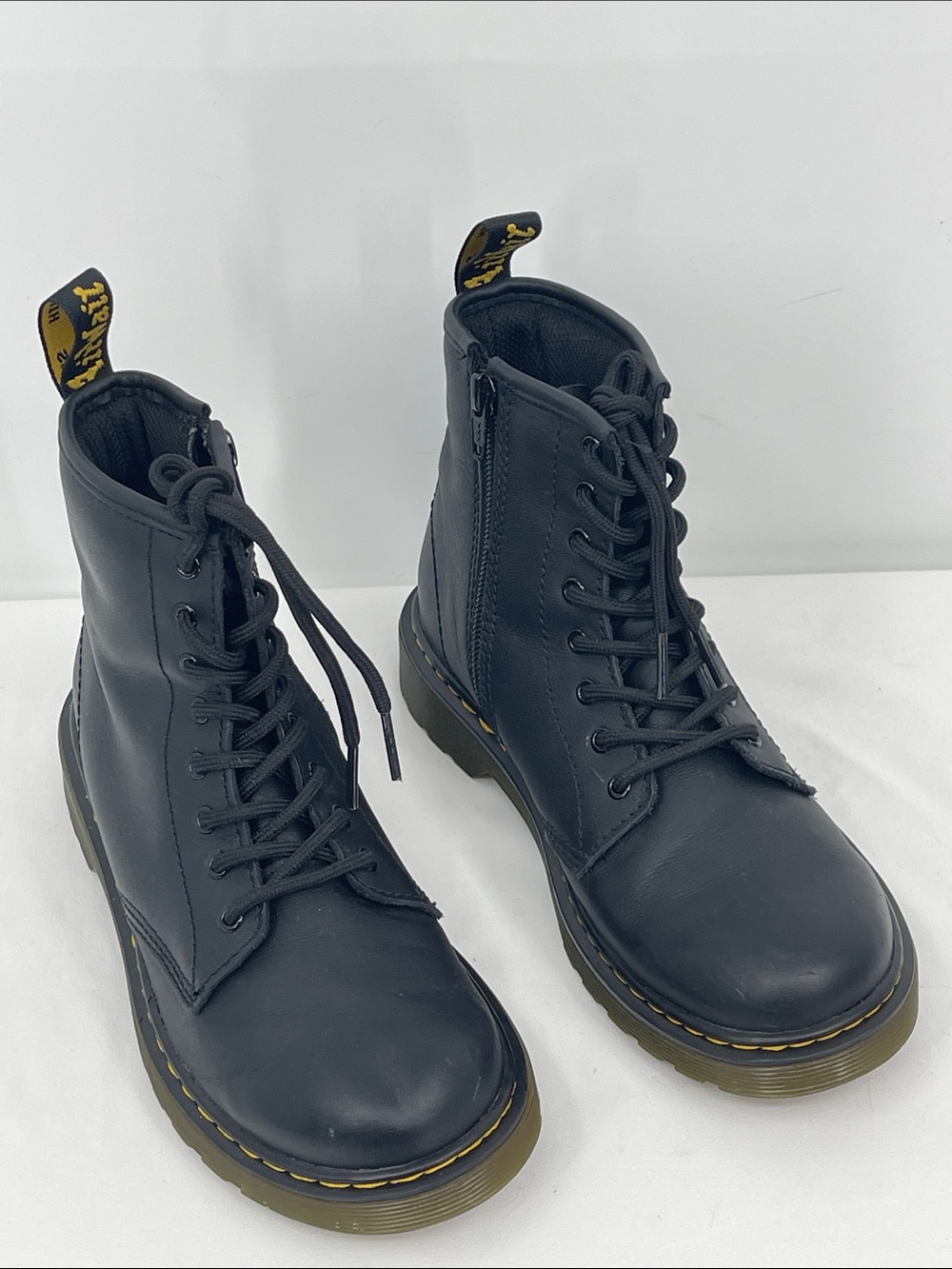 Dr. Martens Black Leather Lace-Up Boots Yellow Stitching SIDE ZIP W-5 , M- 4